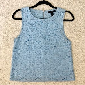 F21 Cropped Patterned Light Blue Tank Top